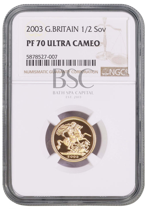 Elizabeth II, 2003 Gold Proof Half Sovereign NGC PF70 Ultra Cameo