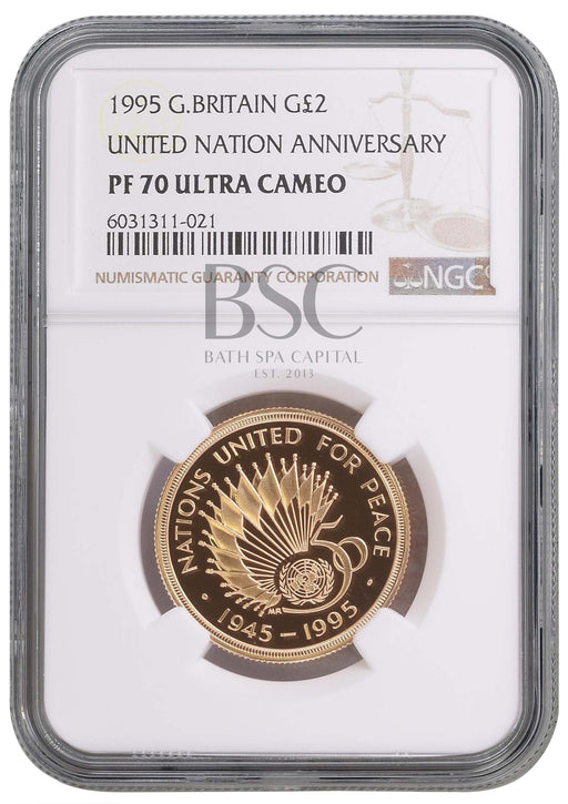 Elizabeth II, 1995 Gold Proof "United Nations" Two Pounds NGC PF70 Ultra Cameo