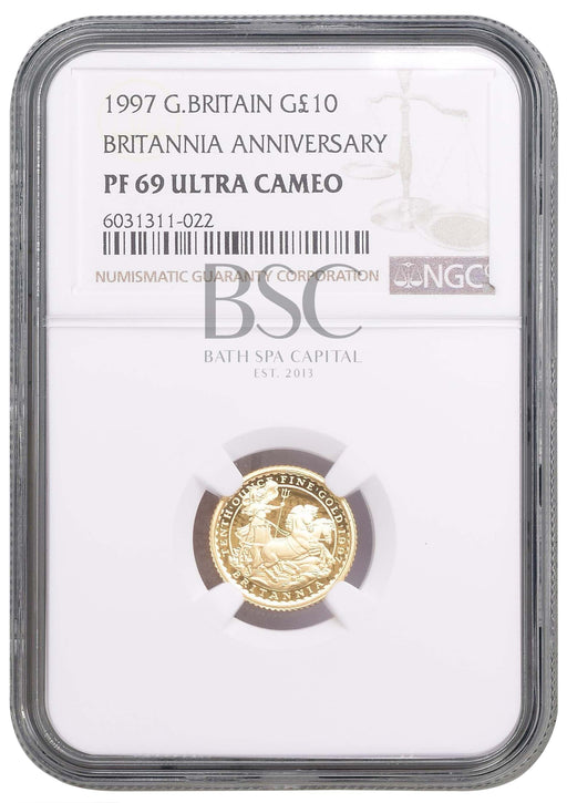Elizabeth II, 1997 Gold Proof Britannia Ten Pounds NGC PF69 Ultra Cameo