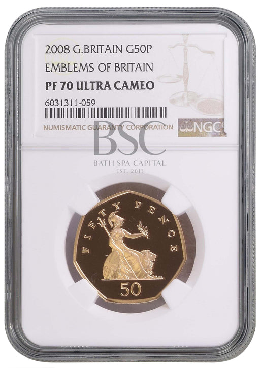 Elizabeth II, 2008 Gold Proof Fifty Pence NGC PF70 Ultra Cameo