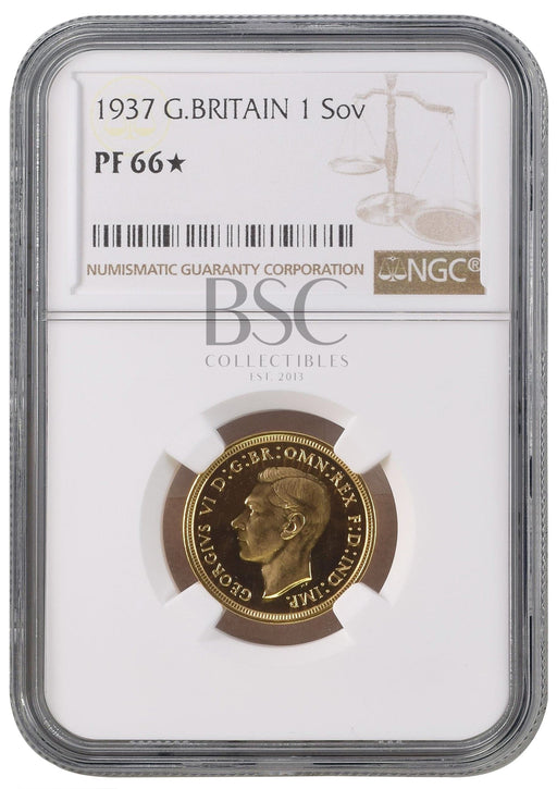 George VI, 1937 Gold Proof 'Coronation' Sovereign NGC PF66*