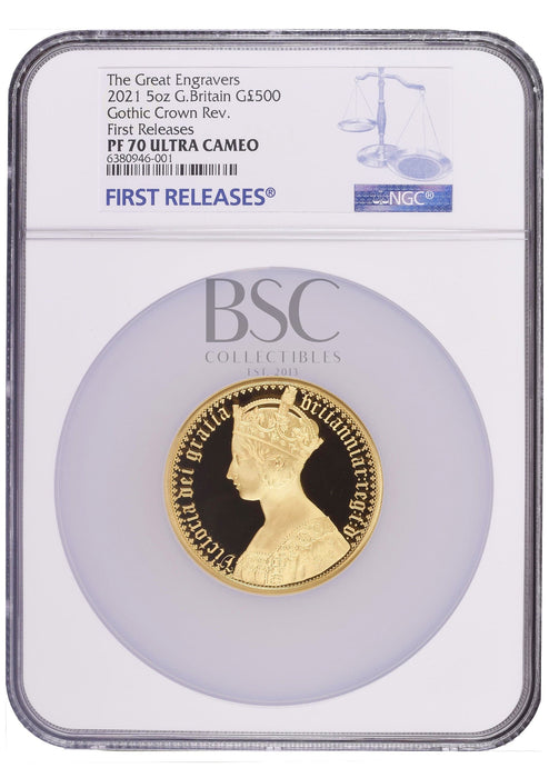 Elizabeth II, 2021 Gold Proof 'Gothic' Five Hundred Pounds NGC PF70 Ultra Cameo