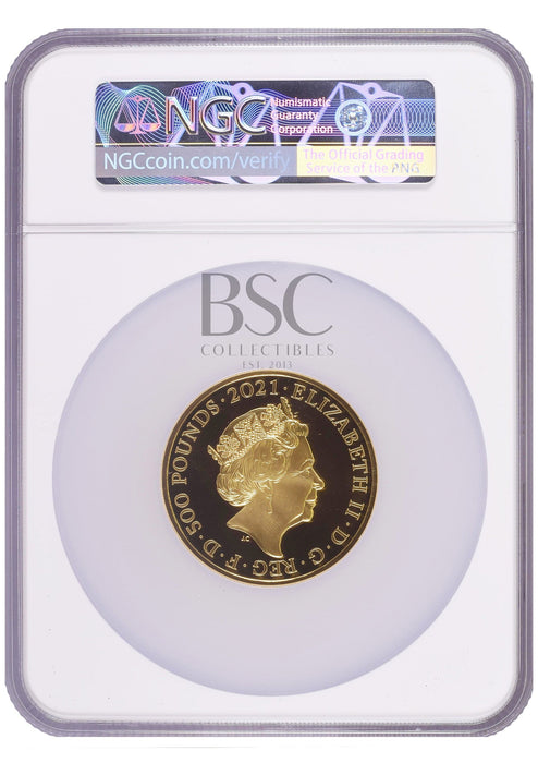 Elizabeth II, 2021 Gold Proof 'Gothic' Five Hundred Pounds NGC PF70 Ultra Cameo