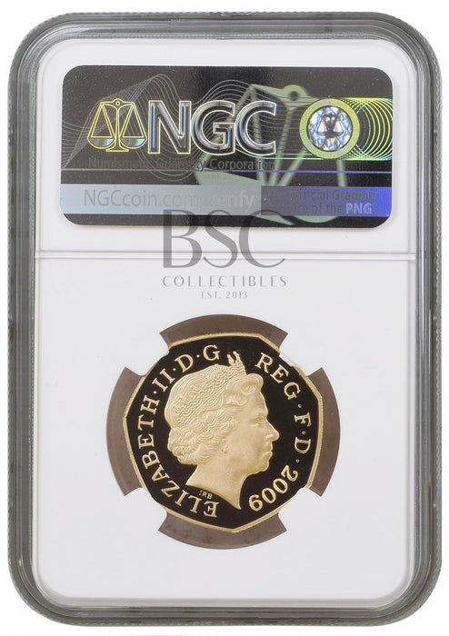 Elizabeth II, 2009 Gold Proof "Entry into EEC" Piedfort Fifty Pence NGC PF69 Ultra Cameo