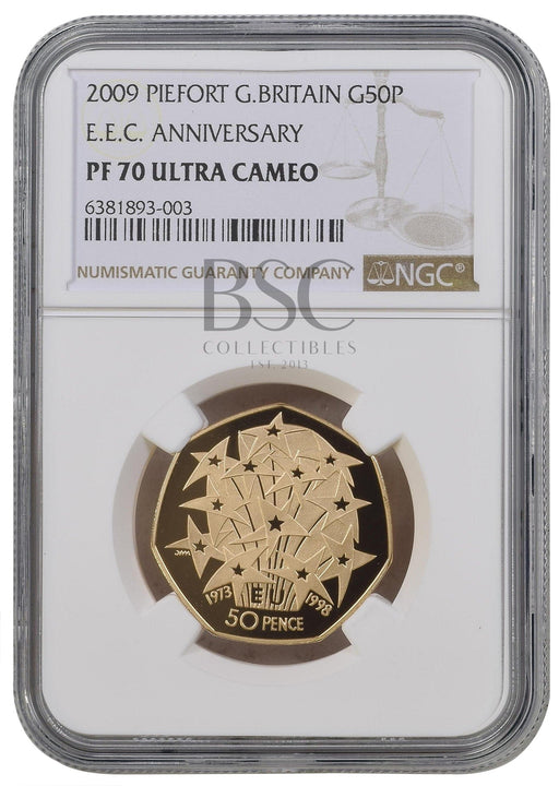 Elizabeth II, 2009 Gold Proof "EU 25th Anniversary" Piedfort Fifty Pence NGC PF70 Ultra Cameo
