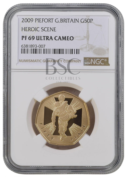 Elizabeth II, 2009 Gold Proof "Victoria Cross" Piedfort Fifty Pence NGC PF69 Ultra Cameo