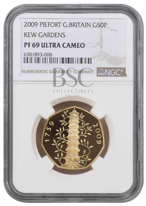 Elizabeth II, 2009 Gold Proof "Kew Gardens" Piedfort Fifty Pence NGC PF69 Ultra Cameo