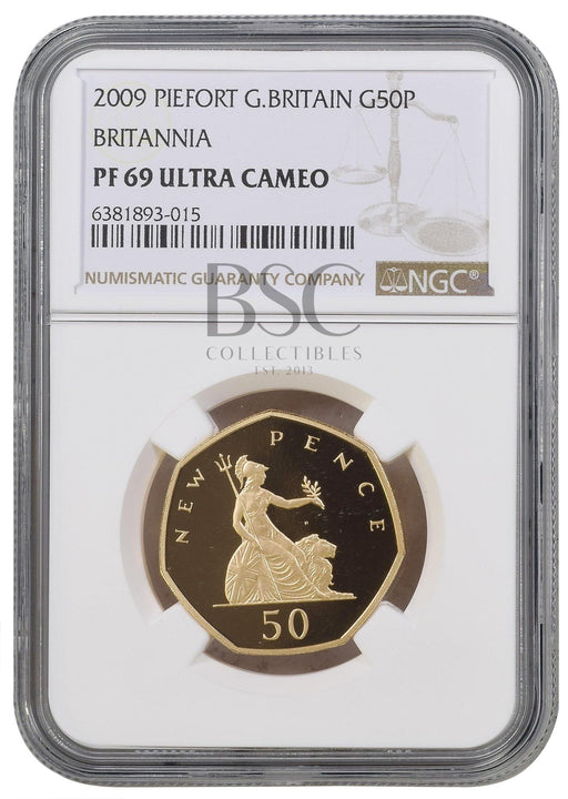 Elizabeth II, 2009 Gold Proof "Britannia" Piedfort Fifty Pence NGC PF69 Ultra Cameo