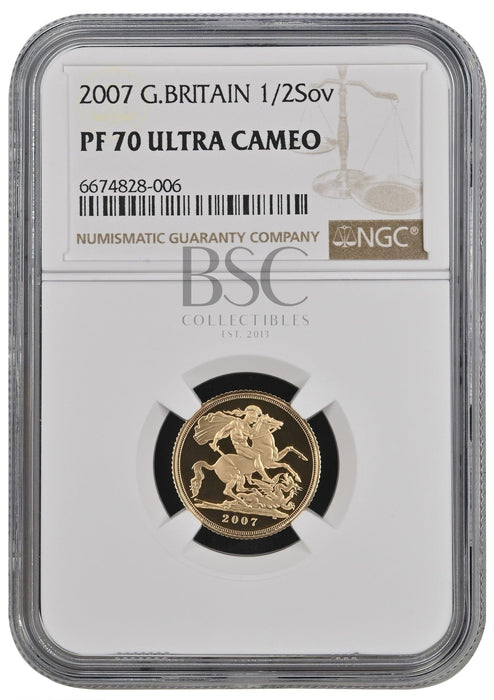 Elizabeth II, 2007 Gold Proof Half Sovereign NGC PF70 Ultra Cameo