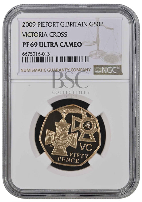 Elizabeth II, 2009 Gold Proof "Victoria Cross" Piedfort Fifty Pence NGC PF69 Ultra Cameo