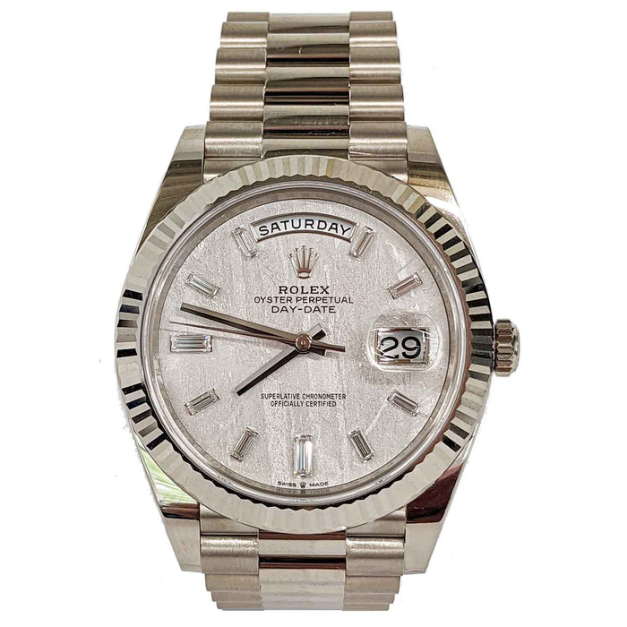Rolex Daydate 40 White Gold Meteorite Baguette Diamond Dial 228239 - 2023 Box and Papers