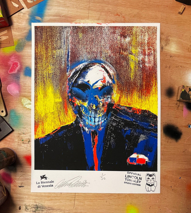 Banker's Menace - Framed Embellished Screen Print (2022) - Limited Edition of 50 by Lincoln Townley