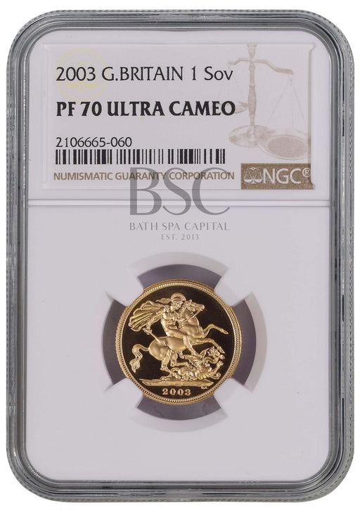 Elizabeth II, 2003 Gold Proof Sovereign NGC PF70 Ultra Cameo