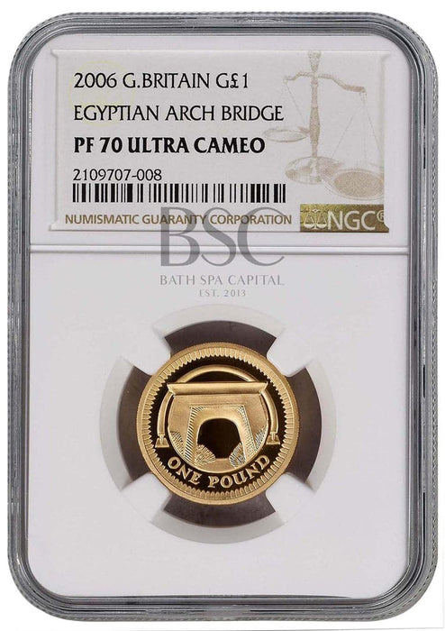 Elizabeth II, 2006 Gold Proof "Egyptian Arch Bridge" One Pound NGC PF70 Ultra Cameo
