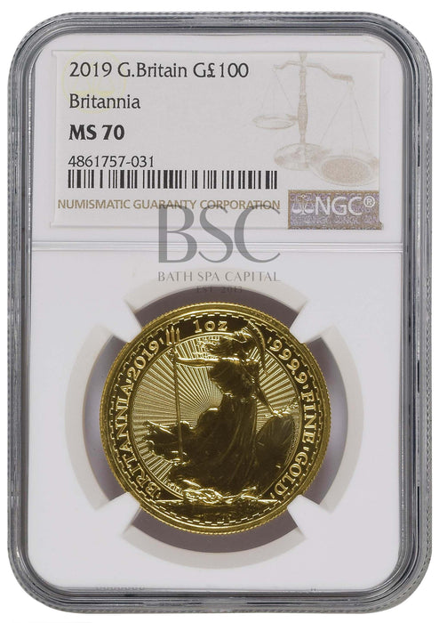 Elizabeth II, 2019 Gold Britannia One Hundred Pounds NGC MS70