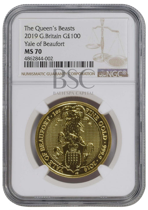 Elizabeth II, 2019 Gold Queen's Beasts One Hundred Pounds NGC MS70