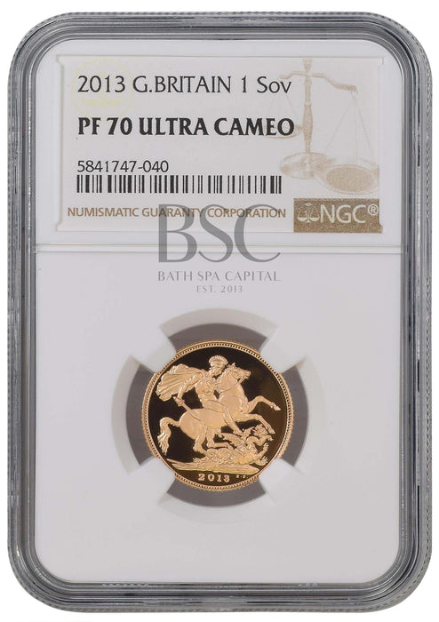 Elizabeth II, 2013 Gold Proof Sovereign NGC PF70 Ultra Cameo