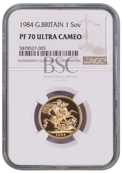 Elizabeth II, 1984 Gold Proof Sovereign NGC PF70 Ultra Cameo