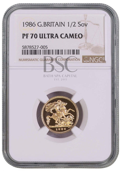 Elizabeth II, 1986 Gold Proof Half Sovereign NGC PF70 Ultra Cameo