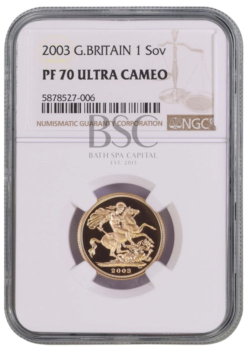 Elizabeth II, 2003 Gold Proof Sovereign NGC PF70 Ultra Cameo