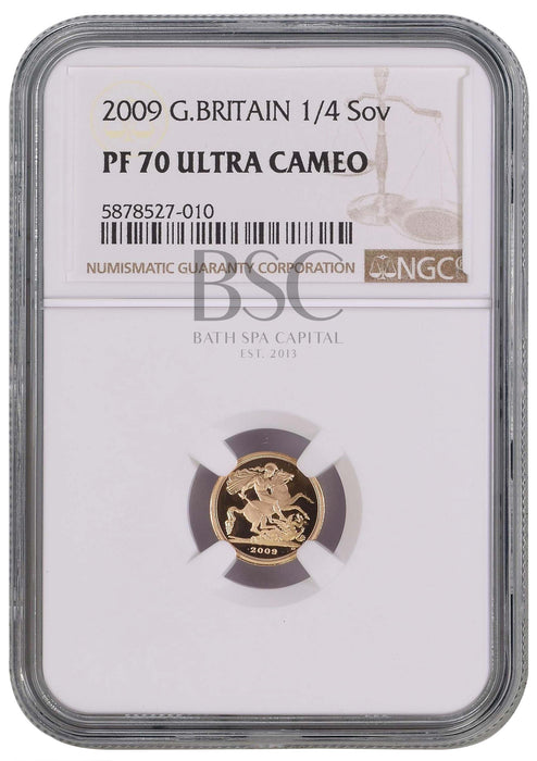 Elizabeth II, 2009 Gold Proof Quarter Sovereign NGC PF70 Ultra Cameo