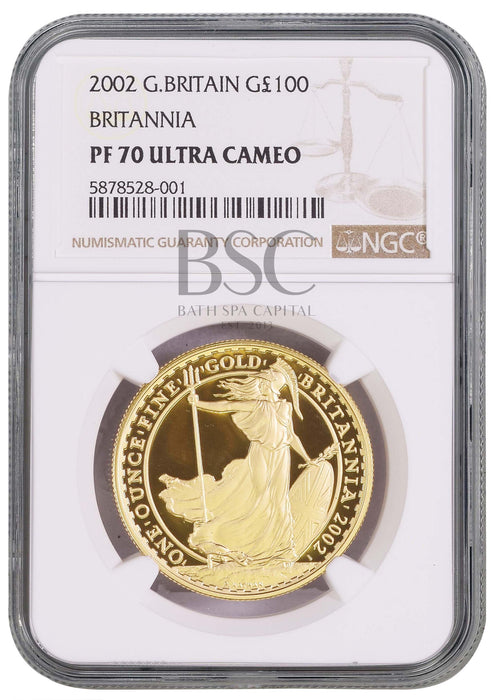 Elizabeth II, 2002 Gold Proof Britannia One Hundred Pounds NGC PF70 Ultra Cameo