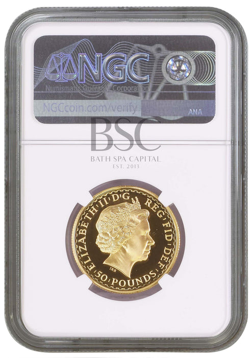 Elizabeth II, 2002 Gold Proof Britannia Fifty Pounds NGC PF70 Ultra Cameo