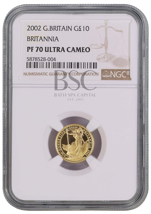 Elizabeth II, 2002 Gold Proof Britannia Ten Pounds NGC PF70 Ultra Cameo