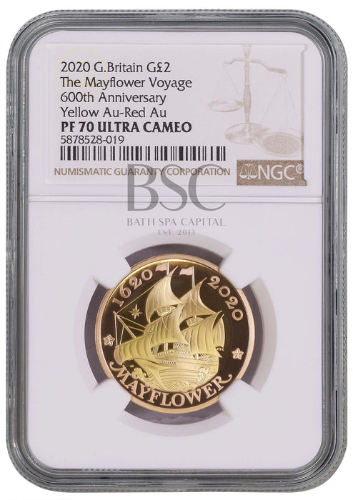 Elizabeth II, 2020 Gold Proof "Mayflower" Two Pounds NGC PF70 Ultra Cameo