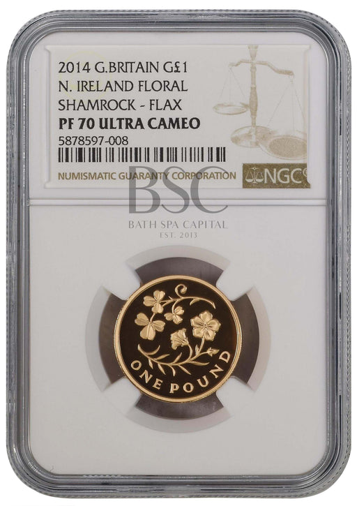 Elizabeth II, 2014 Gold Proof "Northern Ireland" One Pound NGC PF70 Ultra Cameo