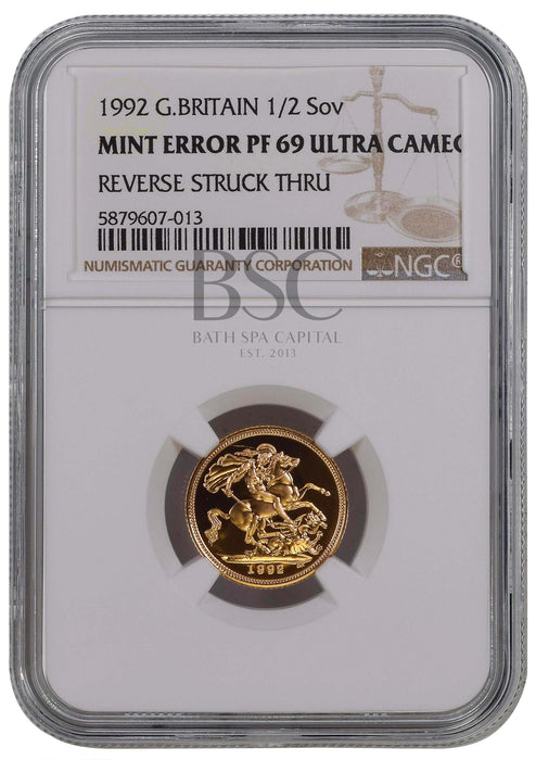 Elizabeth II, 1992 Gold Half Proof Sovereign MINT ERROR NGC PF69 Ultra Cameo