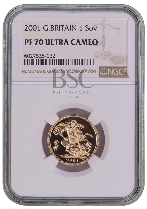 Elizabeth II, 2001 Gold Proof Sovereign NGC PF70 Ultra Cameo