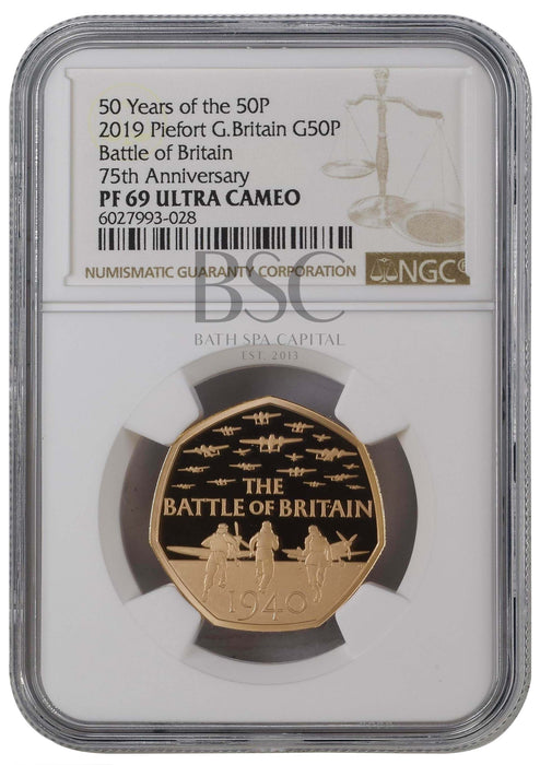 Elizabeth II, 2019 Gold Proof Piedfort Fifty Pence NGC PF69 Ultra Cameo