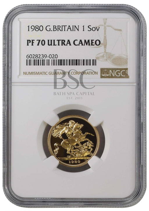 Elizabeth II, 1980 Gold Proof Sovereign NGC PF70 Ultra Cameo