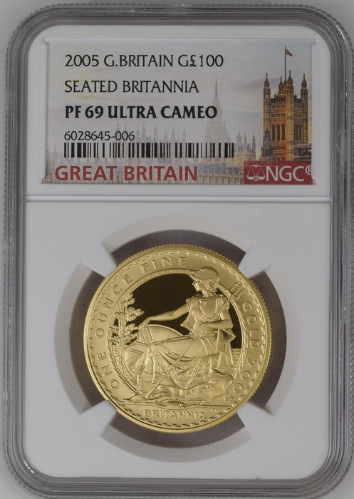 Elizabeth II, 2005 Gold Proof Britannia One Hundred Pounds NGC PF69 Ultra Cameo