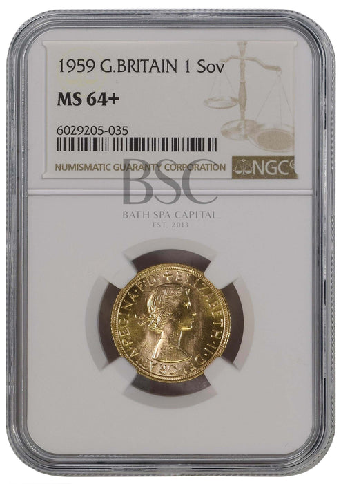 Elizabeth II, 1959 Gold Sovereign NGC MS64+
