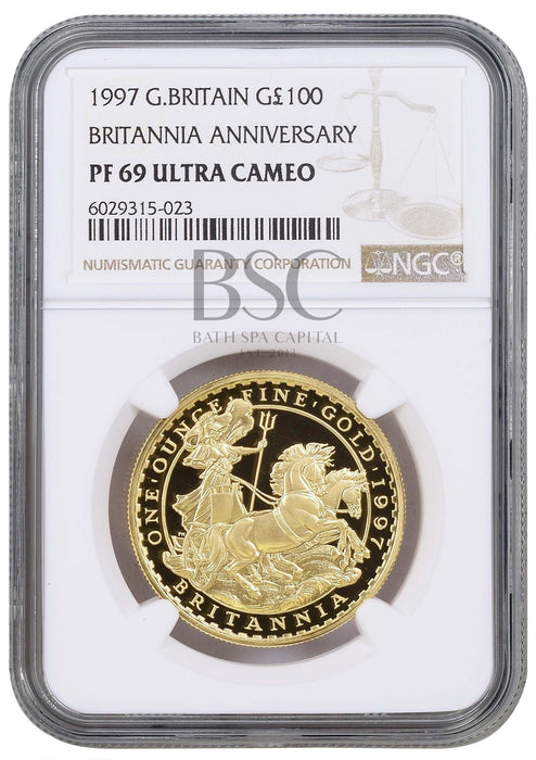 Elizabeth II, 1997 Gold Proof Britannia One Hundred Pounds NGC PF69 Ultra Cameo