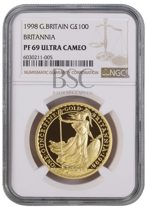 Elizabeth II, 1998 Gold Proof Britannia One Hundred Pounds NGC PF69 Ultra Cameo