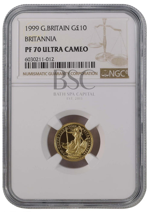 Elizabeth II, 1999 Gold Proof Britannia Ten Pounds NGC PF70 Ultra Cameo