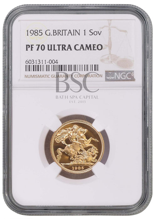 Elizabeth II, 1985 Gold Proof Sovereign NGC PF70 Ultra Cameo