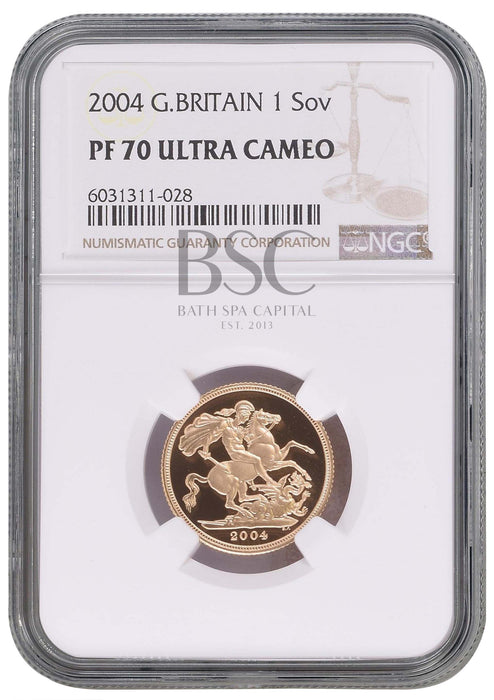 Elizabeth II, 2004 Gold Proof Sovereign NGC PF70 Ultra Cameo