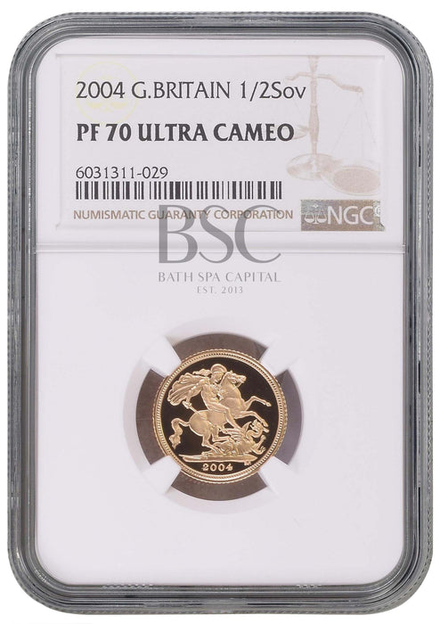 Elizabeth II, 2004 Gold Proof Half Sovereign NGC PF70 Ultra Cameo