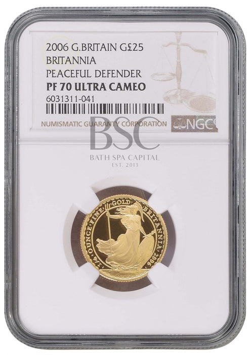 Elizabeth II, 2006 Gold Proof Britannia Twenty Five Pounds NGC PF70 Ultra Cameo