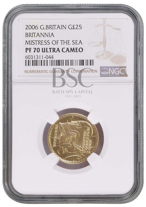 Elizabeth II, 2006 Gold Proof Britannia Twenty Five Pounds NGC PF70. Ultra Cameo