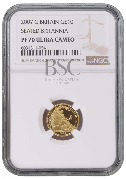 Elizabeth II, 2007 Gold Proof Britannia Ten Pounds NGC PF70 Ultra Cameo