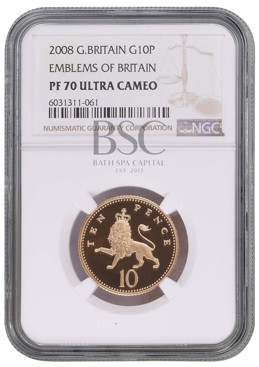 Elizabeth II, 2008 Gold Proof Ten Pence NGC PF70 Ultra Cameo