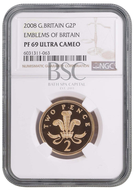 Elizabeth II, 2008 Gold Proof Two Pence NGC PF69 Ultra Cameo