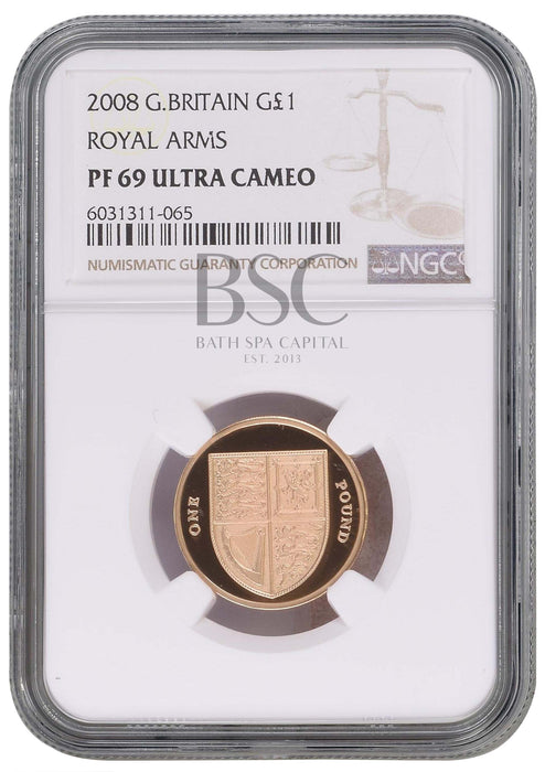Elizabeth II, 2008 Gold Proof "Royal Shield" One Pound NGC PF69 Ultra Cameo