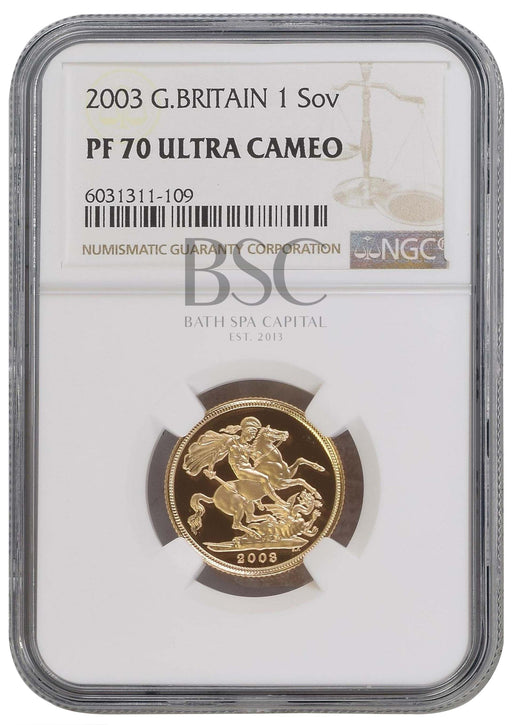 Elizabeth II, 2003 Gold Proof Sovereign NGC PF70 Ultra Cameo