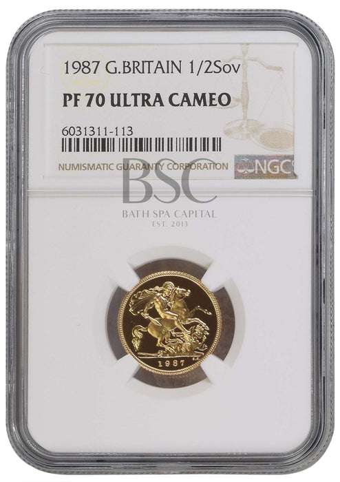 Elizabeth II, 1987 Gold Proof Half Sovereign NGC PF70 Ultra Cameo